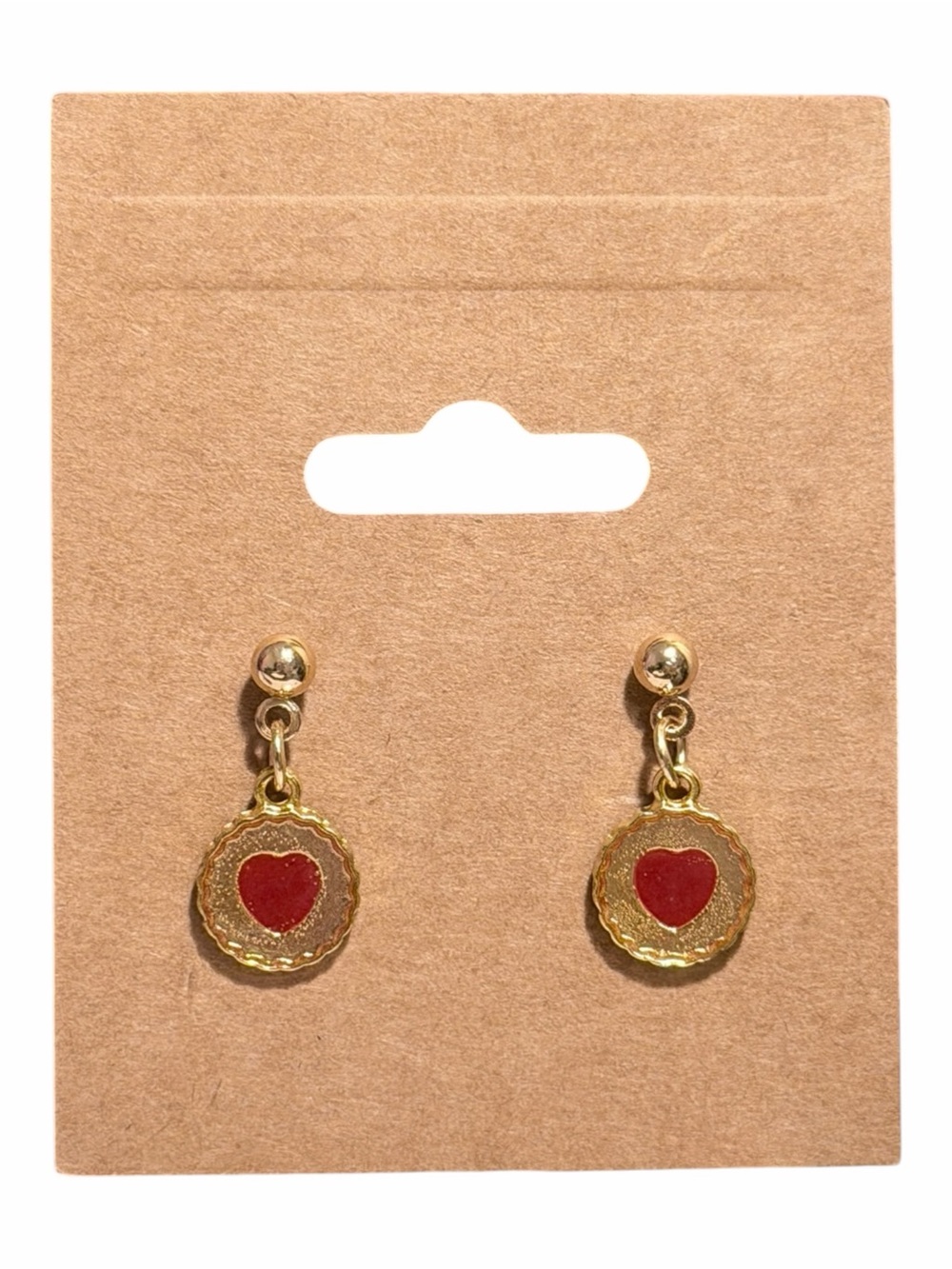 Upcycled Enamel Gold Heart Dangle Earrings - Picture 1 of 1